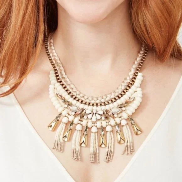 Stella & Dot | Ivory White + Vintage Gold Eloisa Statement Tassel Neckla… - Picture 8 of 15